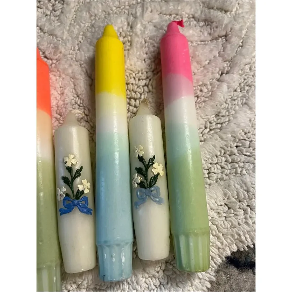 Lot of 9 - Free People (5) Vintage Floral (4) Colorful Taper Candles
